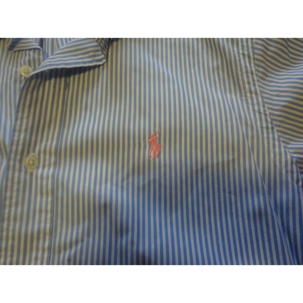 Men's Polo Ralph Lauren Long Sleeve Button Down Sky Blue Pinstriped 100% Cotton